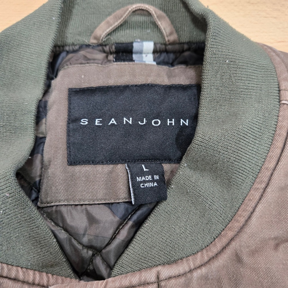 Sean John Mens L Brown Bomber Jacket Canvas Military Flight Utility